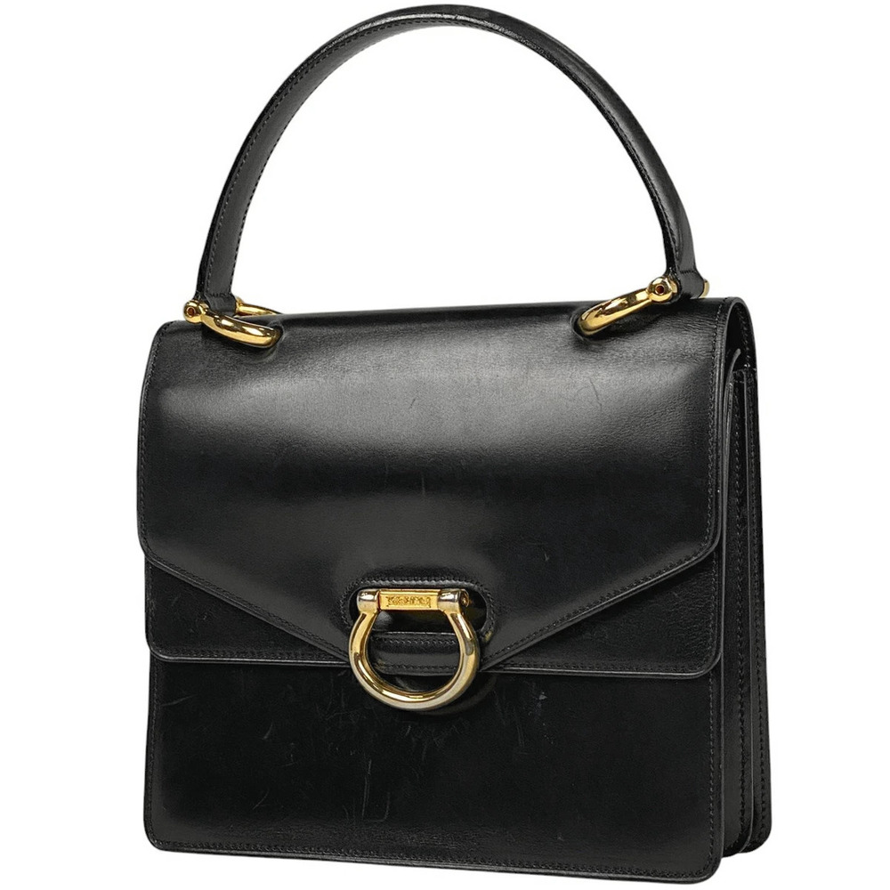 Celine Logo Handbag Double Flap Leather Black - Picture 1 of 7